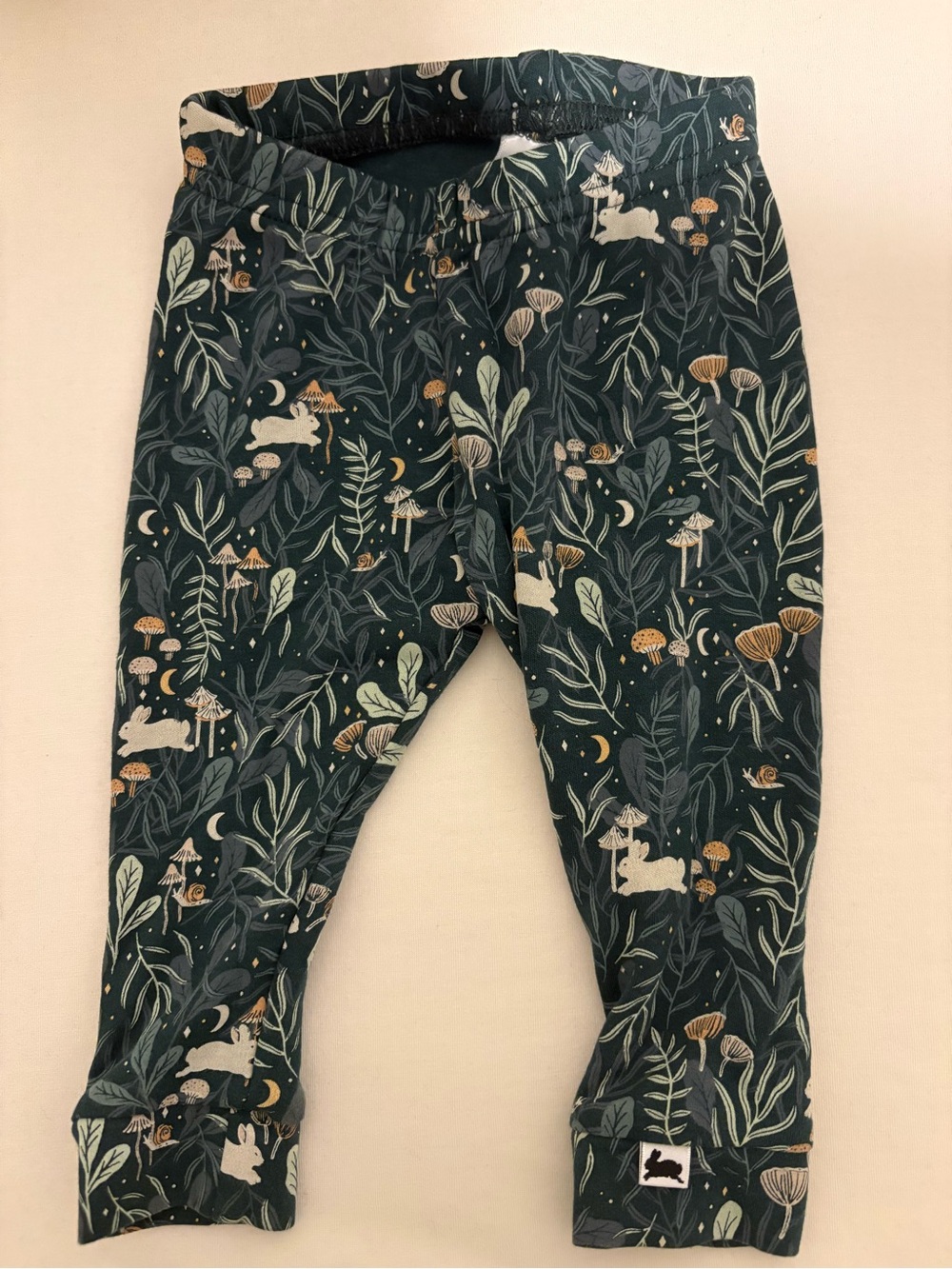 Little & Lively bamboo leggings in “Twilight Grove” bunny print, size 3-6M